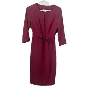 BODEN Front Tie Knee Length Dress Size 4 Burgundy 3/4 Sleeve